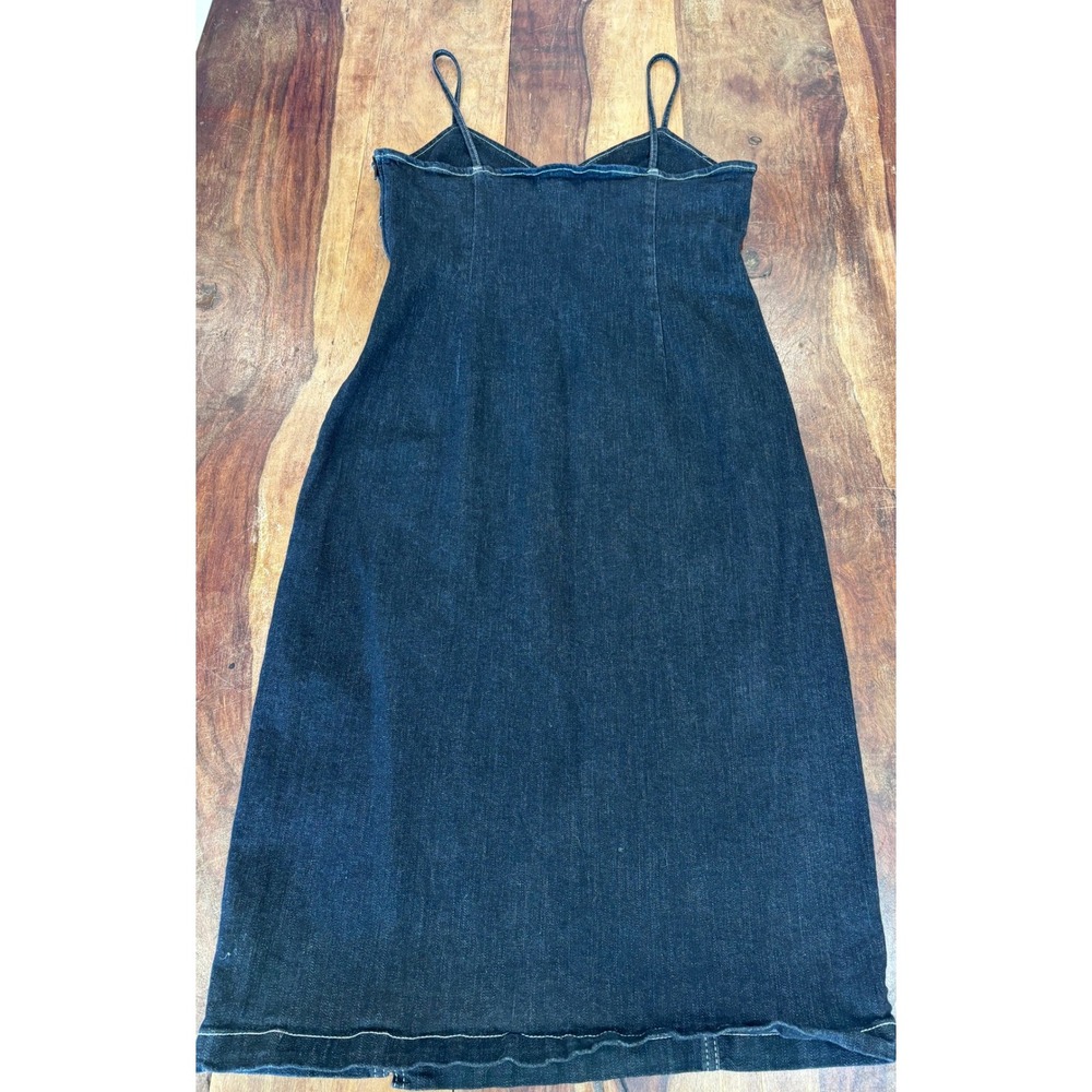 TOPSHOP denim mini dress women size 10 dark wash blue contrast stitch cami - Picture 3 of 9